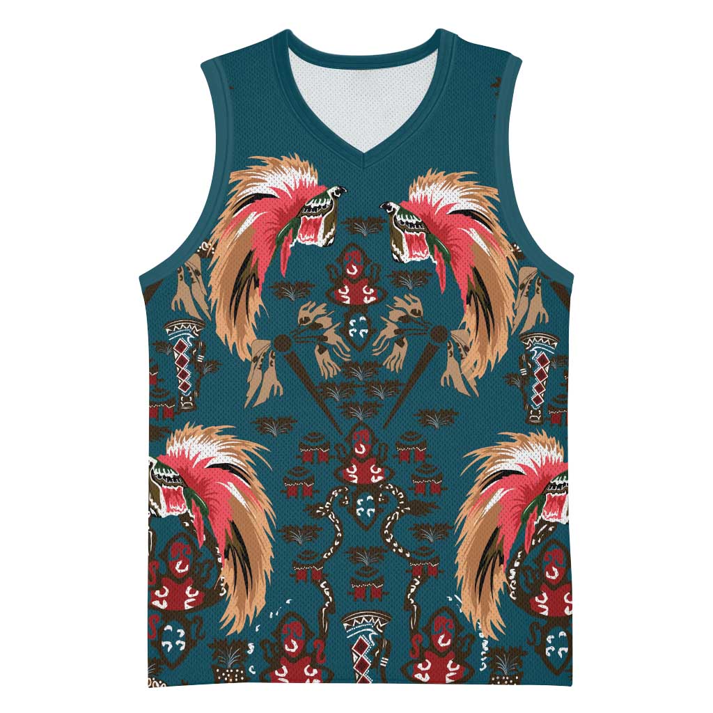 Dark Cyan Blue Bird of Batik Papua Basketball Jersey Exotic Natural Wealth of Papua LT9 Unisex Blue - Polynesian Pride