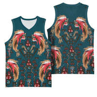 Dark Cyan Blue Bird of Batik Papua Basketball Jersey Exotic Natural Wealth of Papua LT9 - Polynesian Pride