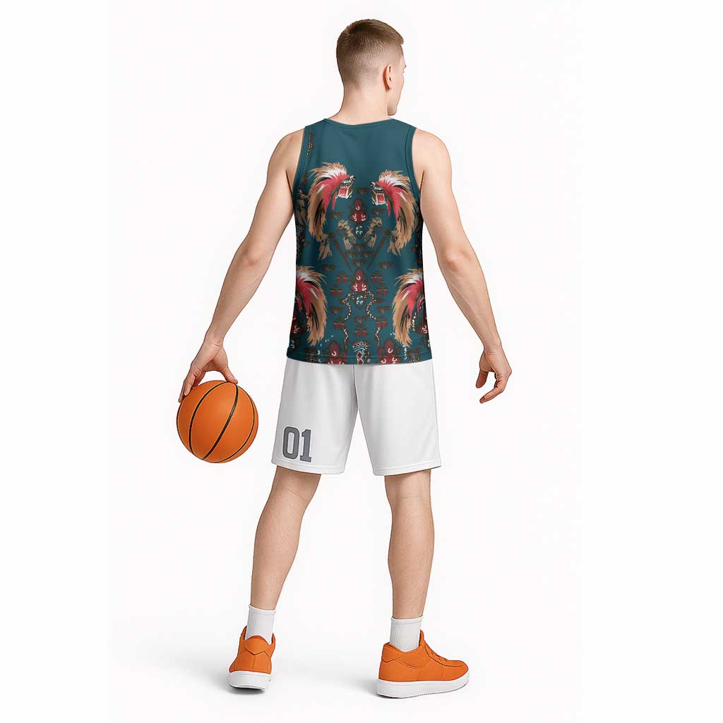Dark Cyan Blue Bird of Batik Papua Basketball Jersey Exotic Natural Wealth of Papua LT9 - Polynesian Pride