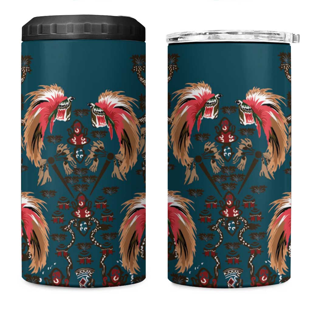 Dark Cyan Blue Bird of Batik Papua 4 in 1 Can Cooler Tumbler Exotic Natural Wealth of Papua LT9 One Size: 16 oz Blue - Polynesian Pride