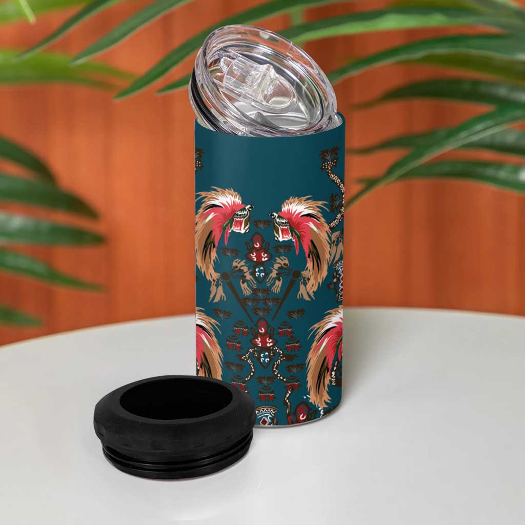 Dark Cyan Blue Bird of Batik Papua 4 in 1 Can Cooler Tumbler Exotic Natural Wealth of Papua LT9 - Polynesian Pride