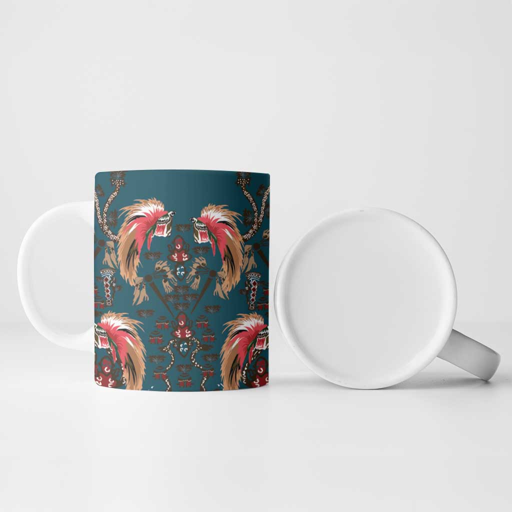 Dark Cyan Blue Bird of Batik Papua Ceramic Mug Exotic Natural Wealth of Papua - Polynesian Pride
