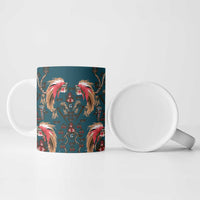 Dark Cyan Blue Bird of Batik Papua Ceramic Mug Exotic Natural Wealth of Papua - Polynesian Pride