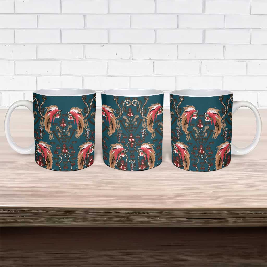 Dark Cyan Blue Bird of Batik Papua Ceramic Mug Exotic Natural Wealth of Papua - Polynesian Pride