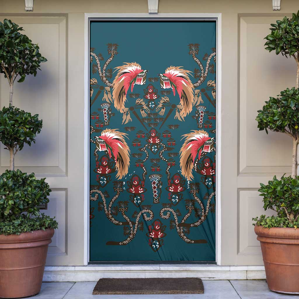 Dark Cyan Blue Bird of Batik Papua Door Cover Exotic Natural Wealth of Papua LT9 Blue - Polynesian Pride