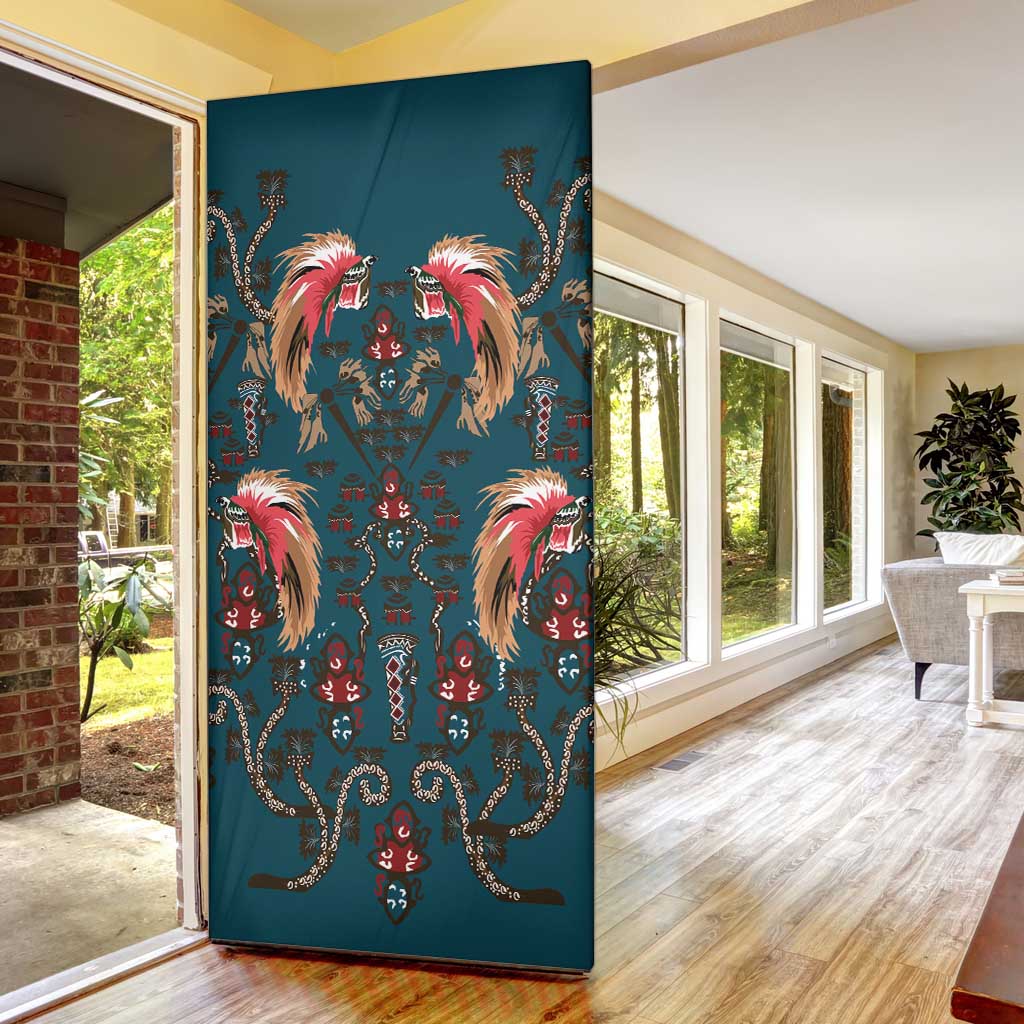 Dark Cyan Blue Bird of Batik Papua Door Cover Exotic Natural Wealth of Papua LT9 - Polynesian Pride