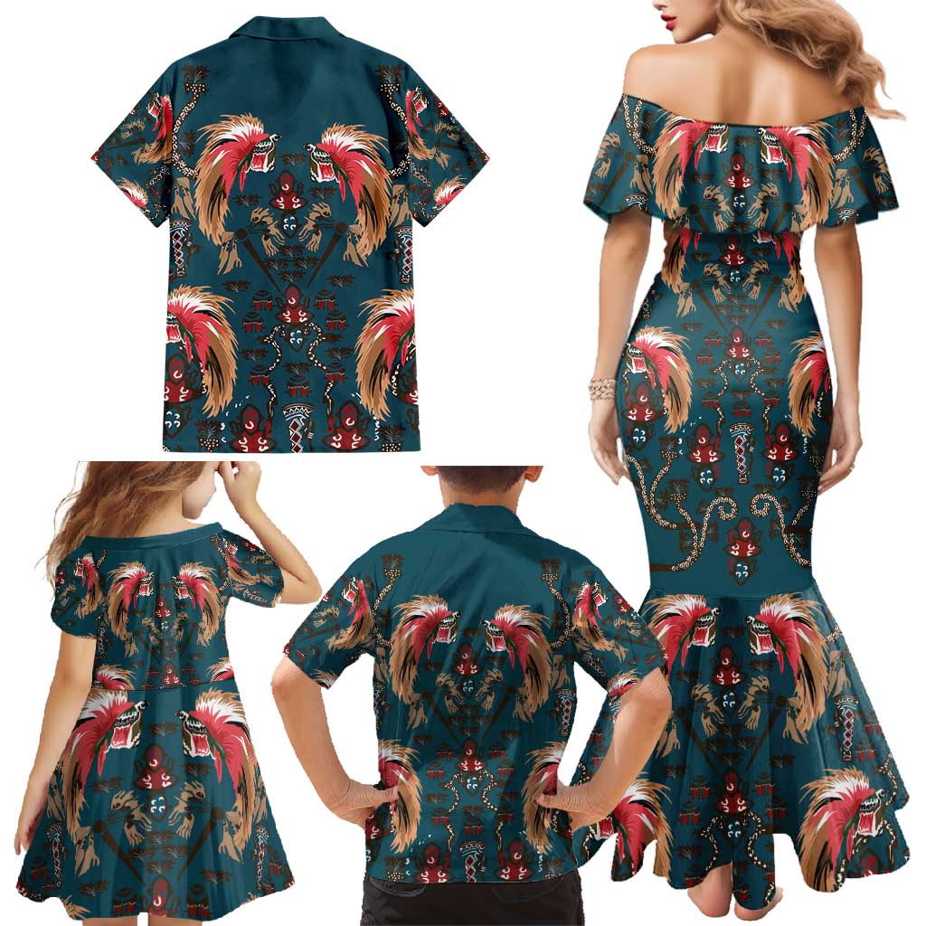 Dark Cyan Blue Bird of Batik Papua Family Matching Mermaid Dress and Hawaiian Shirt Exotic Natural Wealth of Papua LT9 - Polynesian Pride