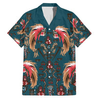 Dark Cyan Blue Bird of Batik Papua Family Matching Mermaid Dress and Hawaiian Shirt Exotic Natural Wealth of Papua LT9 Dad's Shirt - Short Sleeve Blue - Polynesian Pride