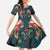 Dark Cyan Blue Bird of Batik Papua Family Matching Off The Shoulder Long Sleeve Dress and Hawaiian Shirt Exotic Natural Wealth of Papua - Polynesian Pride