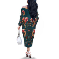 Dark Cyan Blue Bird of Batik Papua Family Matching Off The Shoulder Long Sleeve Dress and Hawaiian Shirt Exotic Natural Wealth of Papua LT9 - Polynesian Pride