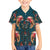 Dark Cyan Blue Bird of Batik Papua Family Matching Off The Shoulder Long Sleeve Dress and Hawaiian Shirt Exotic Natural Wealth of Papua - Polynesian Pride