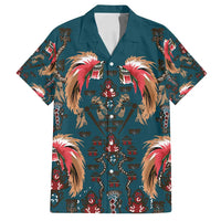 Dark Cyan Blue Bird of Batik Papua Family Matching Off Shoulder Short Dress and Hawaiian Shirt Exotic Natural Wealth of Papua LT9 Dad's Shirt - Short Sleeve Blue - Polynesian Pride