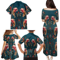 Dark Cyan Blue Bird of Batik Papua Family Matching Puletasi and Hawaiian Shirt Exotic Natural Wealth of Papua LT9 - Polynesian Pride