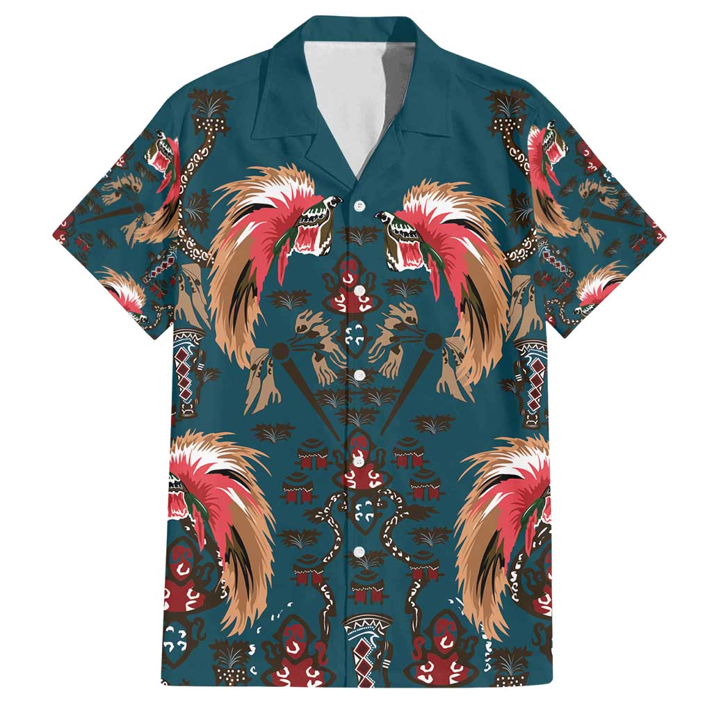 Dark Cyan Blue Bird of Batik Papua Family Matching Puletasi and Hawaiian Shirt Exotic Natural Wealth of Papua LT9 Dad's Shirt - Short Sleeve Blue - Polynesian Pride