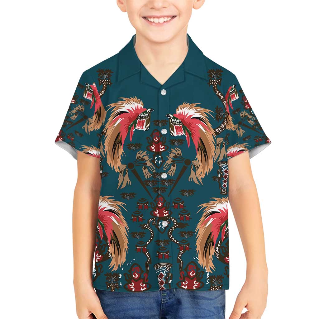 Dark Cyan Blue Bird of Batik Papua Family Matching Puletasi and Hawaiian Shirt Exotic Natural Wealth of Papua LT9 Son's Shirt Blue - Polynesian Pride