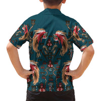 Dark Cyan Blue Bird of Batik Papua Family Matching Short Sleeve Bodycon Dress and Hawaiian Shirt Exotic Natural Wealth of Papua LT9 - Polynesian Pride
