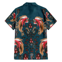 Dark Cyan Blue Bird of Batik Papua Family Matching Short Sleeve Bodycon Dress and Hawaiian Shirt Exotic Natural Wealth of Papua LT9 - Polynesian Pride