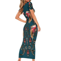 Dark Cyan Blue Bird of Batik Papua Family Matching Short Sleeve Bodycon Dress and Hawaiian Shirt Exotic Natural Wealth of Papua LT9 - Polynesian Pride