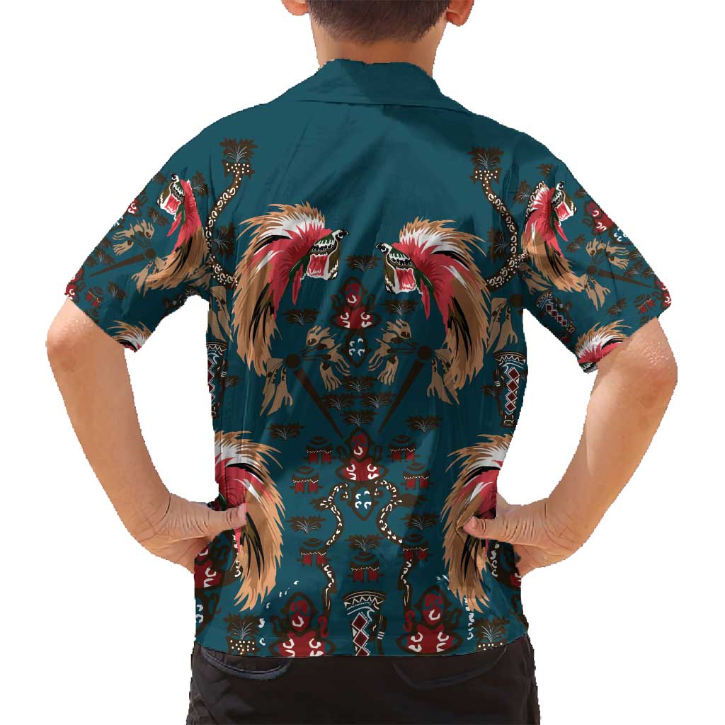 Dark Cyan Blue Bird of Batik Papua Family Matching Tank Maxi Dress and Hawaiian Shirt Exotic Natural Wealth of Papua LT9 - Polynesian Pride