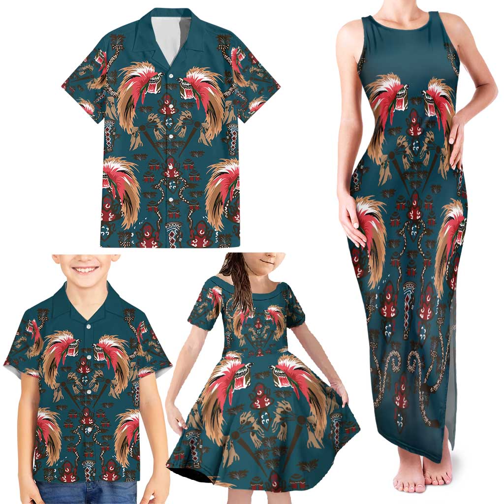 Dark Cyan Blue Bird of Batik Papua Family Matching Tank Maxi Dress and Hawaiian Shirt Exotic Natural Wealth of Papua LT9 - Polynesian Pride