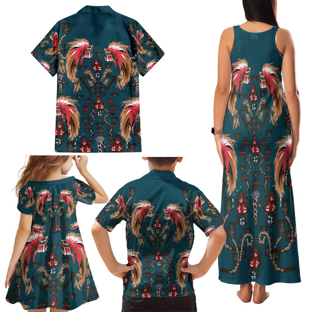 Dark Cyan Blue Bird of Batik Papua Family Matching Tank Maxi Dress and Hawaiian Shirt Exotic Natural Wealth of Papua LT9 - Polynesian Pride