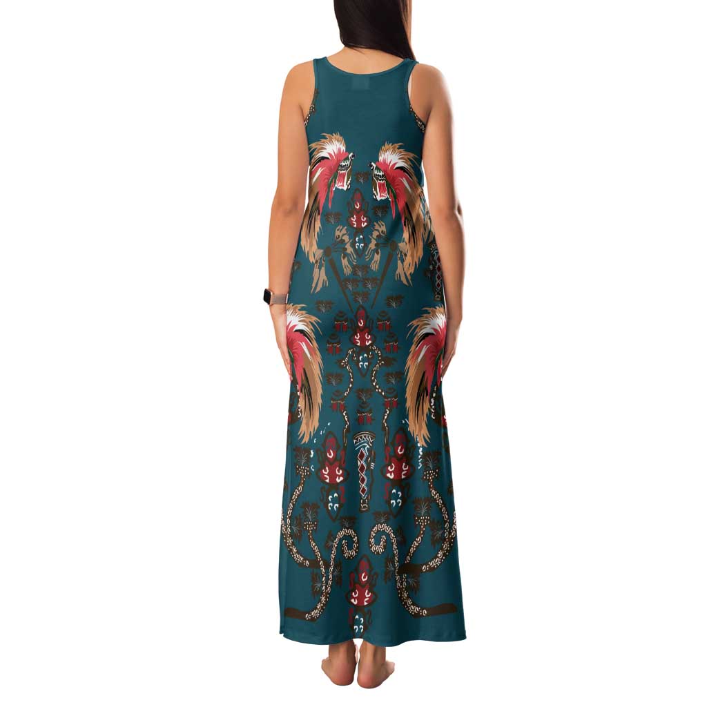 Dark Cyan Blue Bird of Batik Papua Family Matching Tank Maxi Dress and Hawaiian Shirt Exotic Natural Wealth of Papua LT9 - Polynesian Pride