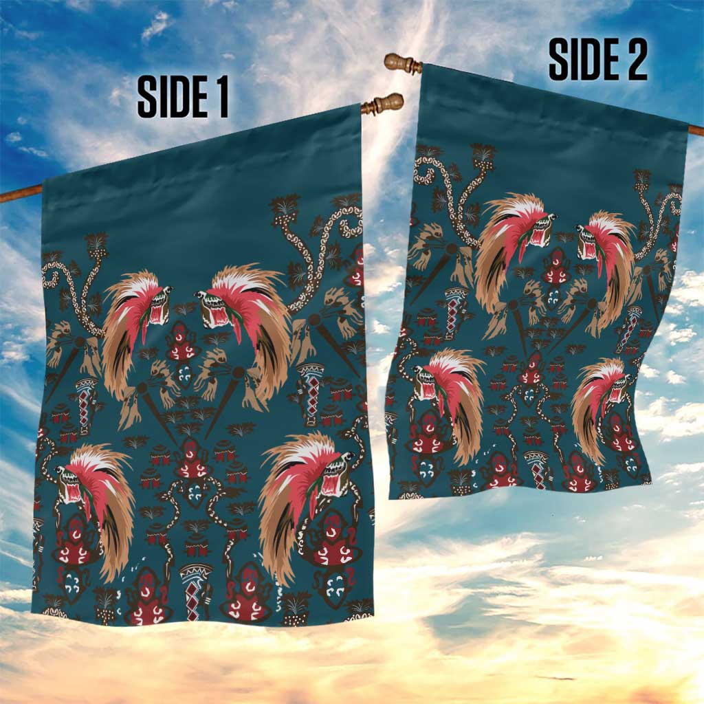 Dark Cyan Blue Bird of Batik Papua Garden Flag Exotic Natural Wealth of Papua LT9 - Polynesian Pride