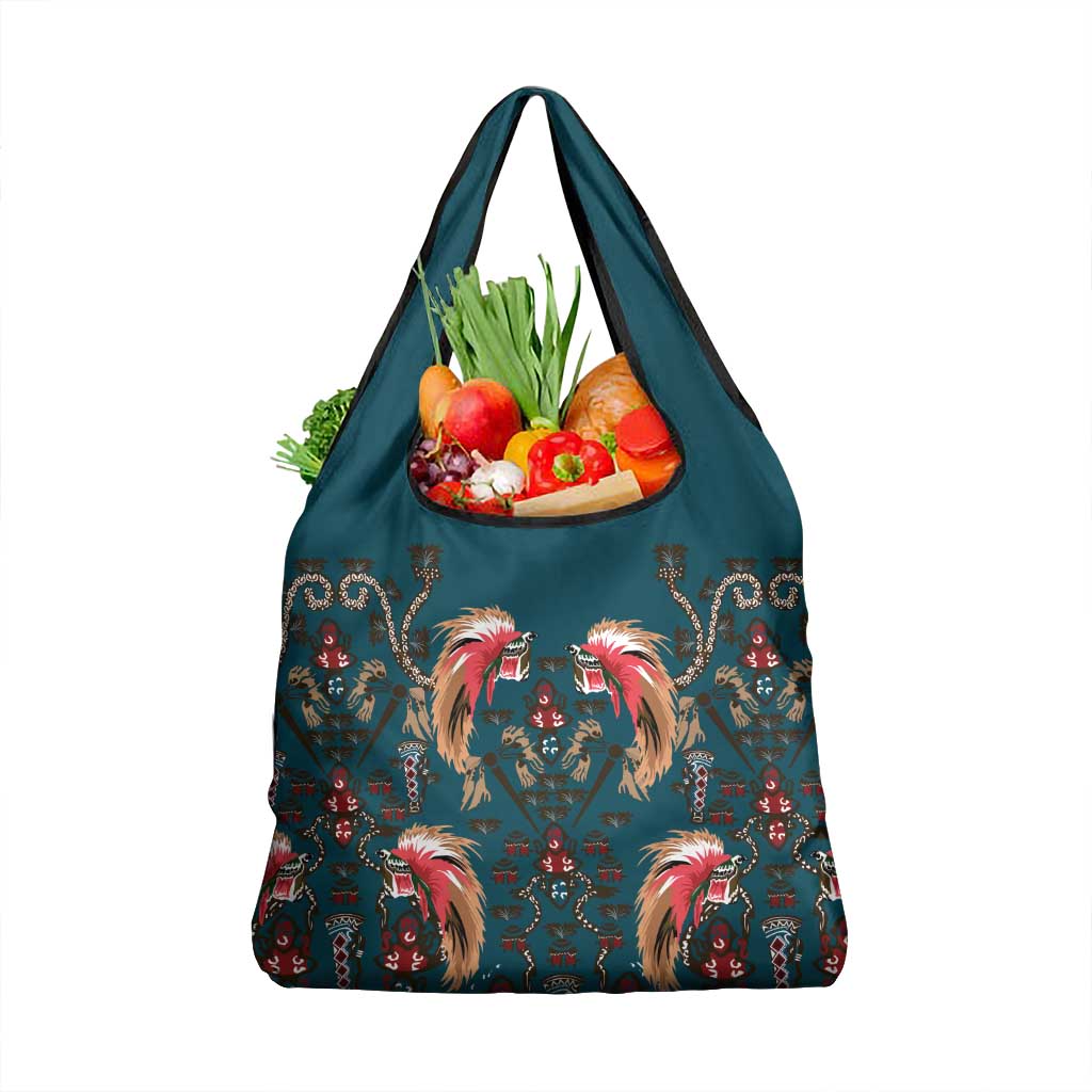Dark Cyan Blue Bird of Batik Papua Grocery Bag Exotic Natural Wealth of Papua LT9 1-pack One Size Blue - Polynesian Pride