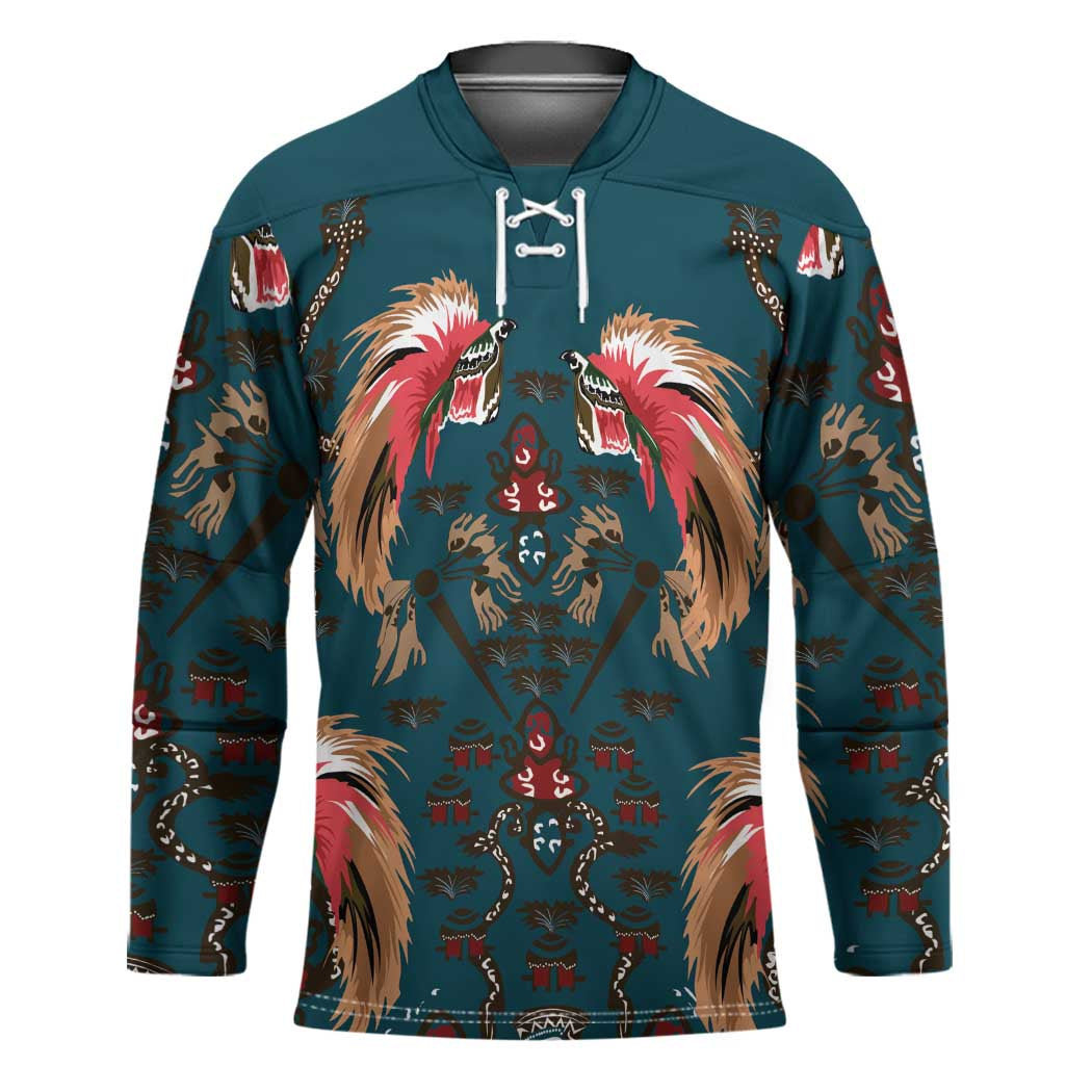 Dark Cyan Blue Bird of Batik Papua Hockey Jersey Exotic Natural Wealth of Papua - Polynesian Pride