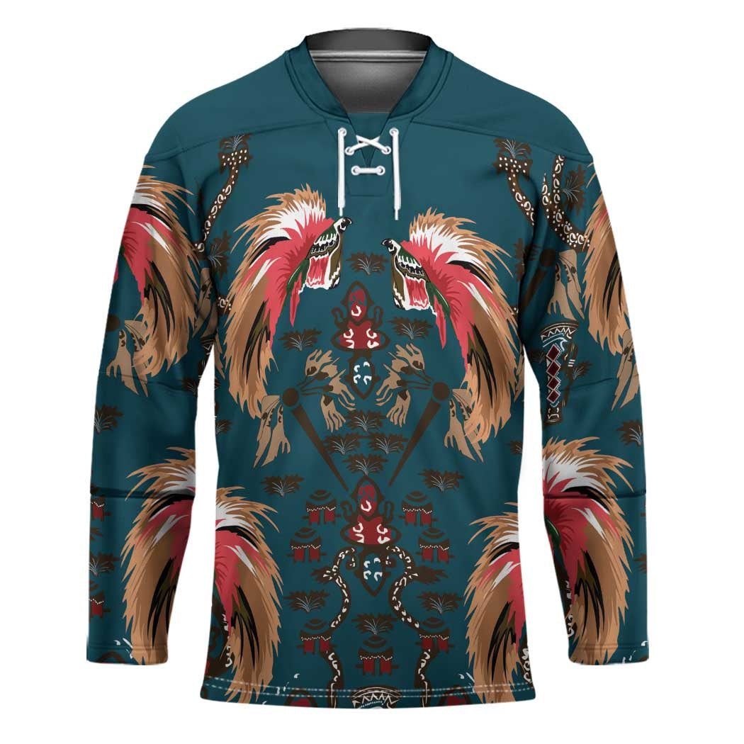 Dark Cyan Blue Bird of Batik Papua Hockey Jersey Exotic Natural Wealth of Papua - Polynesian Pride
