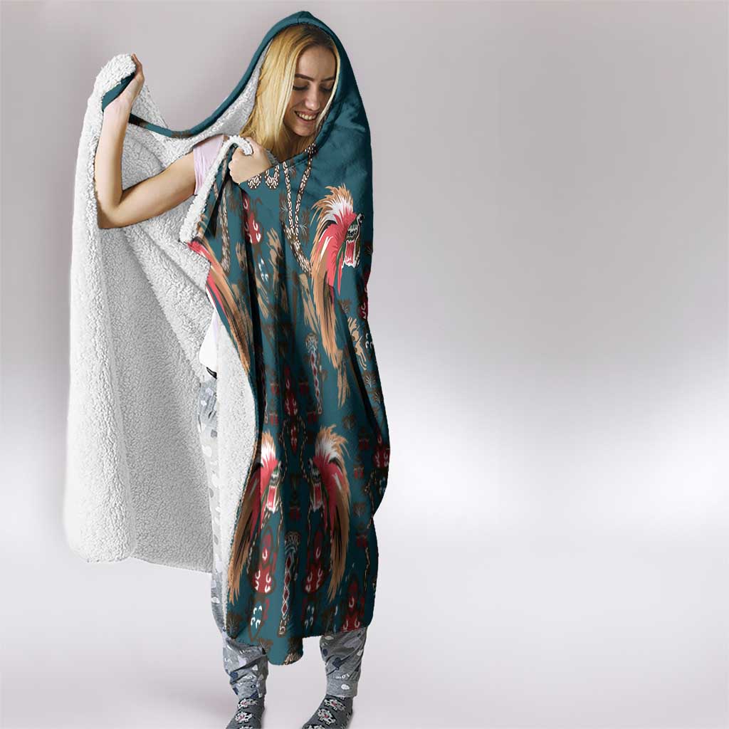 Dark Cyan Blue Bird of Batik Papua Hooded Blanket Exotic Natural Wealth of Papua LT9 - Polynesian Pride