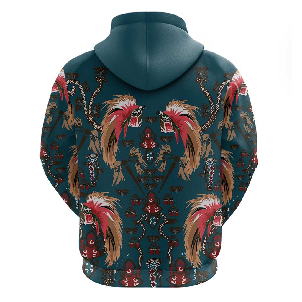 Dark Cyan Blue Bird of Batik Papua Hoodie Exotic Natural Wealth of Papua - Polynesian Pride