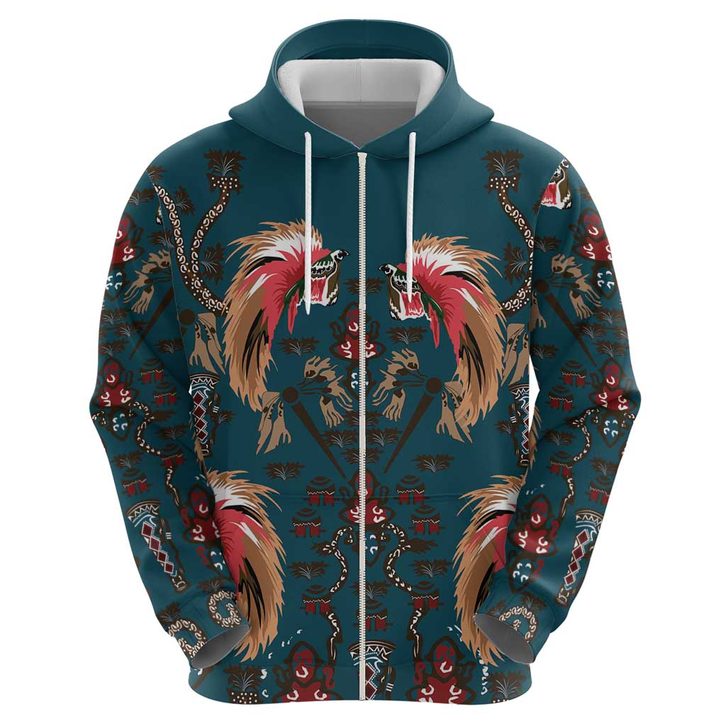 Dark Cyan Blue Bird of Batik Papua Hoodie Exotic Natural Wealth of Papua - Polynesian Pride
