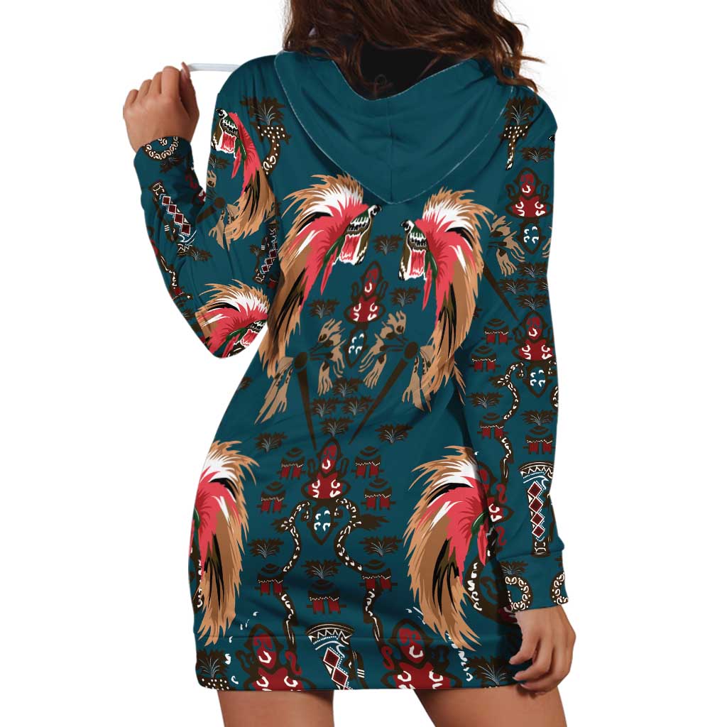 Dark Cyan Blue Bird of Batik Papua Hoodie Dress Exotic Natural Wealth of Papua LT9 - Polynesian Pride