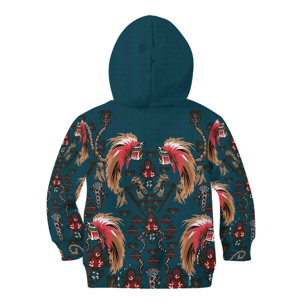 Dark Cyan Blue Bird of Batik Papua Kid Hoodie Exotic Natural Wealth of Papua LT9 - Polynesian Pride