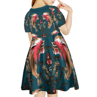 Dark Cyan Blue Bird of Batik Papua Kid Short Sleeve Dress Exotic Natural Wealth of Papua LT9 - Polynesian Pride