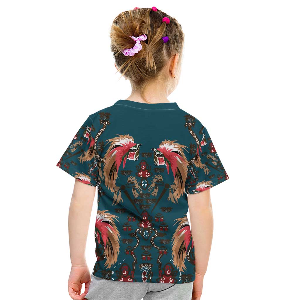 Dark Cyan Blue Bird of Batik Papua Kid T Shirt Exotic Natural Wealth of Papua LT9 - Polynesian Pride