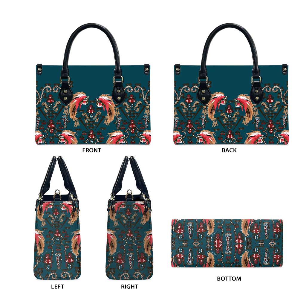 Dark Cyan Blue Bird of Batik Papua Leather Bag Exotic Natural Wealth of Papua - Polynesian Pride
