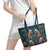 Dark Cyan Blue Bird of Batik Papua Leather Tote Bag Exotic Natural Wealth of Papua - Polynesian Pride