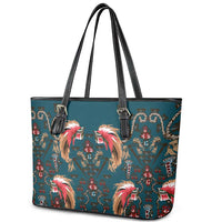 Dark Cyan Blue Bird of Batik Papua Leather Tote Bag Exotic Natural Wealth of Papua LT9 - Polynesian Pride