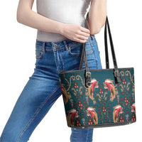Dark Cyan Blue Bird of Batik Papua Leather Tote Bag Exotic Natural Wealth of Papua LT9 - Polynesian Pride