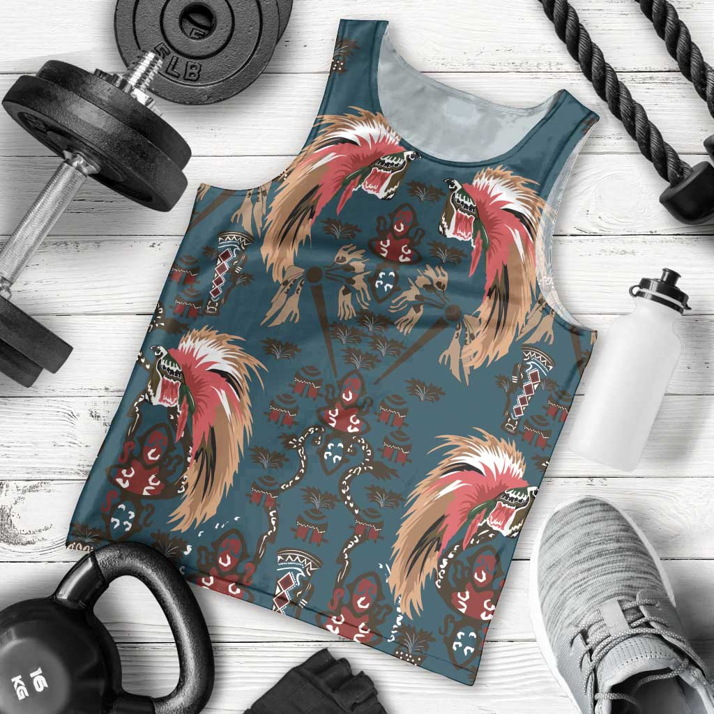 Dark Cyan Blue Bird of Batik Papua Men Tank Top Exotic Natural Wealth of Papua LT9 - Polynesian Pride