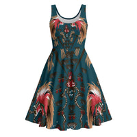 Dark Cyan Blue Bird of Batik Papua Midi Dress Exotic Natural Wealth of Papua LT9 Blue - Polynesian Pride