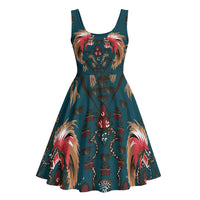Dark Cyan Blue Bird of Batik Papua Midi Dress Exotic Natural Wealth of Papua LT9 - Polynesian Pride