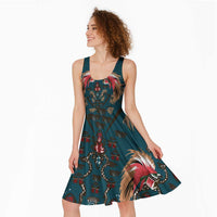Dark Cyan Blue Bird of Batik Papua Midi Dress Exotic Natural Wealth of Papua LT9 - Polynesian Pride