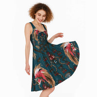Dark Cyan Blue Bird of Batik Papua Midi Dress Exotic Natural Wealth of Papua LT9 - Polynesian Pride
