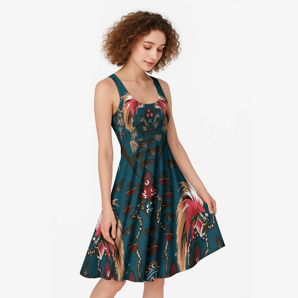 Dark Cyan Blue Bird of Batik Papua Midi Dress Exotic Natural Wealth of Papua LT9 - Polynesian Pride