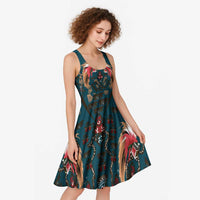 Dark Cyan Blue Bird of Batik Papua Midi Dress Exotic Natural Wealth of Papua LT9 - Polynesian Pride
