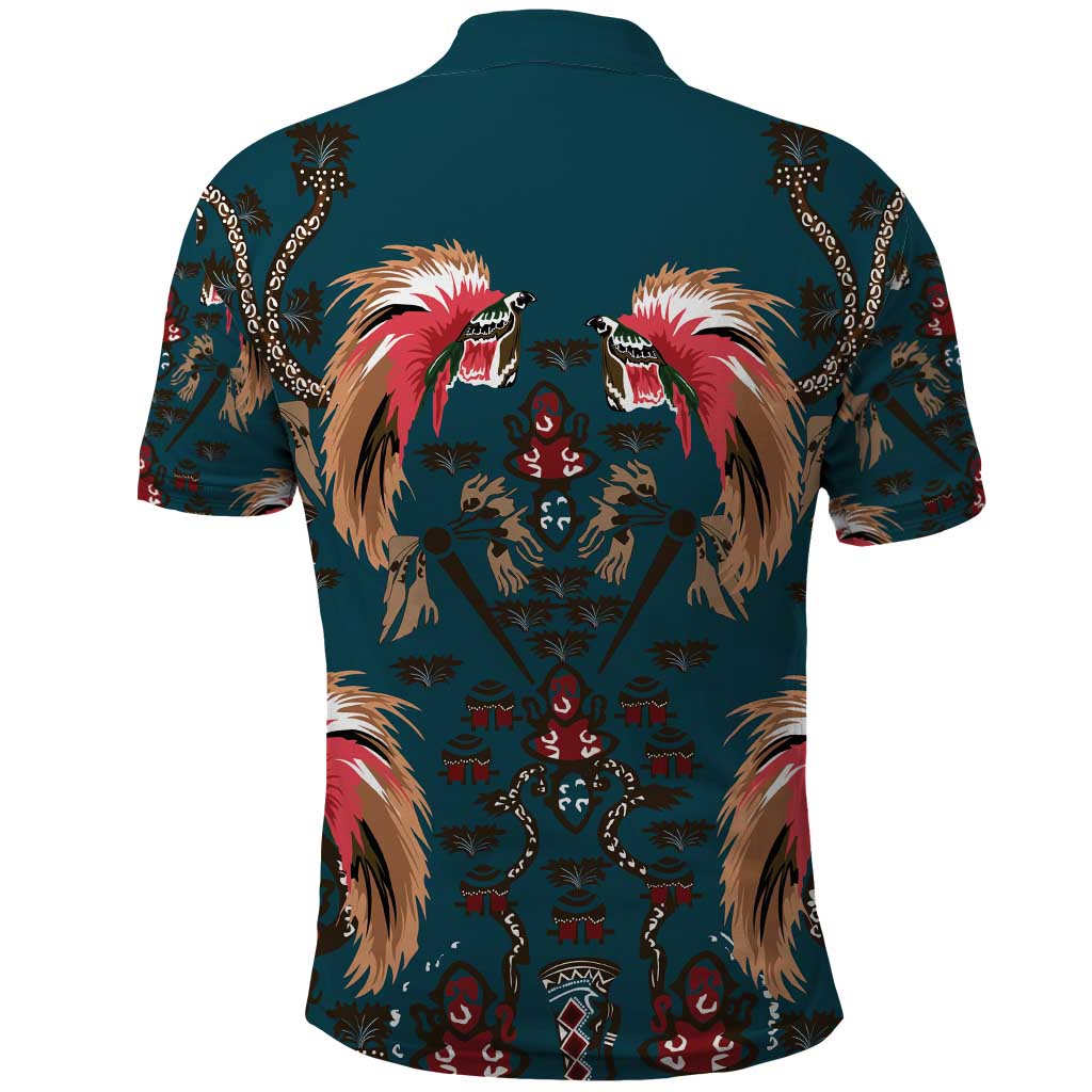 Dark Cyan Blue Bird of Batik Papua Polo Shirt Exotic Natural Wealth of Papua - Polynesian Pride