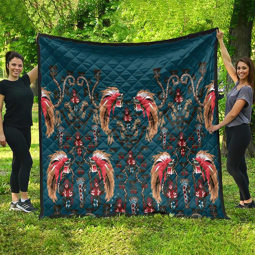Dark Cyan Blue Bird of Batik Papua Quilt Exotic Natural Wealth of Papua - Polynesian Pride